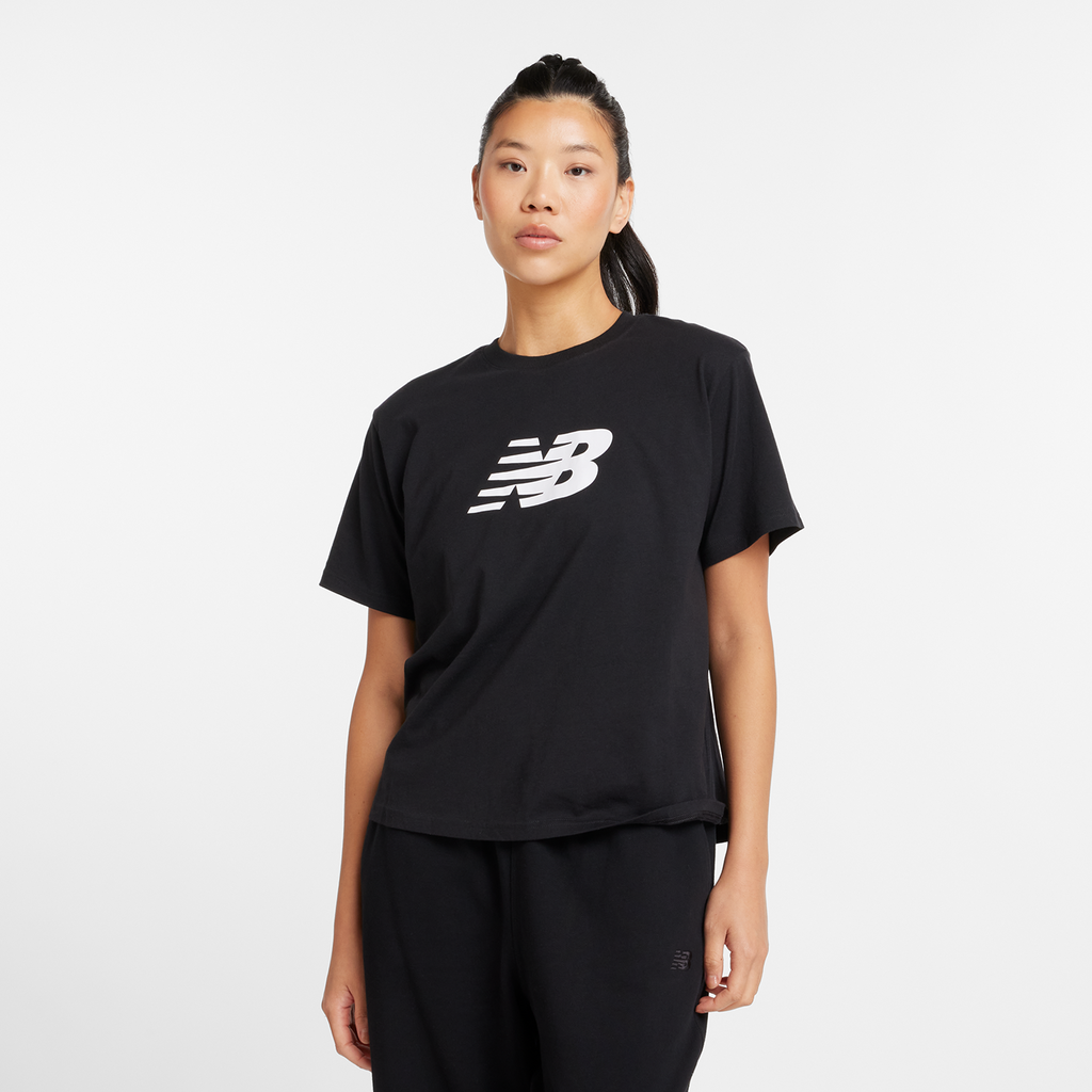 New Balance W Sport Jersey Relaxed Logo T-Shirt Relaxed Fit Damen, schwarz, Grösse: S