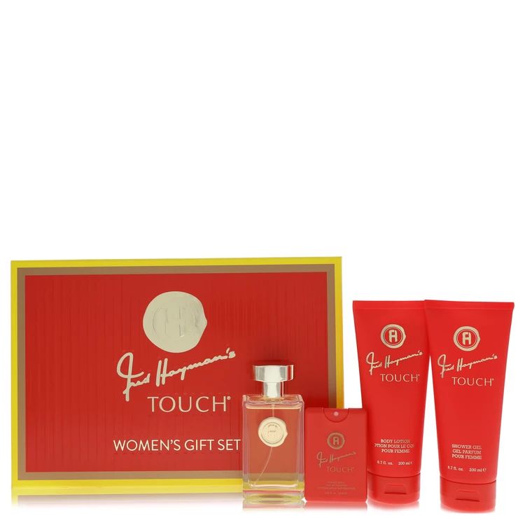 Fred Hayman Touch Gift Set -- 101 ml Eau De Toilette Spary + 199 ml Body Lotion + 199 ml Shower Gel + 19 ml Pocket Soray