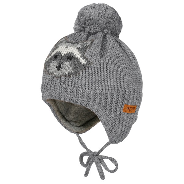 maximo - Boy-Mütze Waschbär ausgenäht mit Pompon und Futter - Mütze Gr 47 cm grau