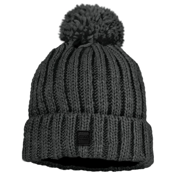 maximo - Kid's Mütze Rippe mit Pompon und Fleecefutter - Mütze Gr 53-55 cm schwarz/grau